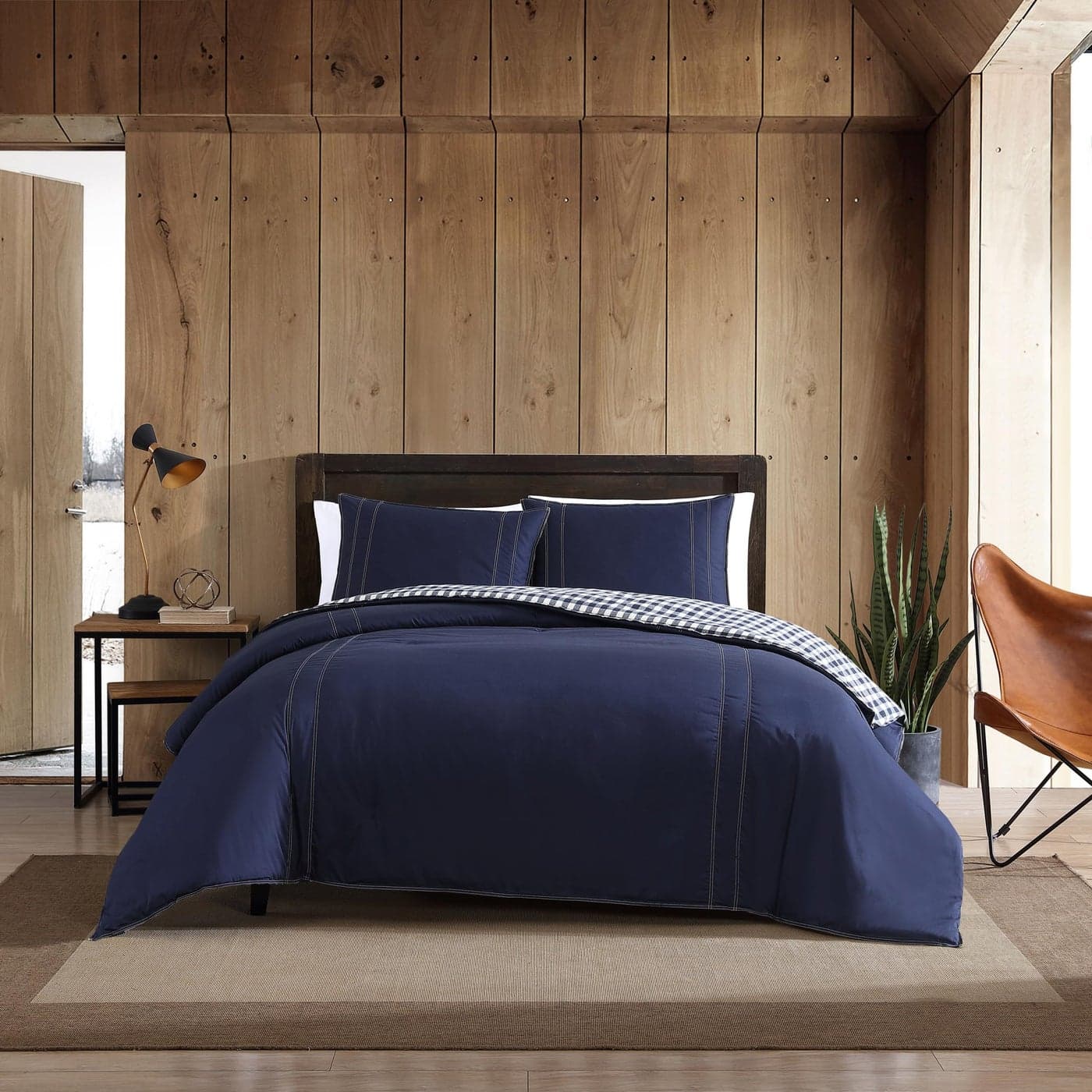 Eddie Bauer King Comforter Set Reversible Cotton Bedding with Matching Shams PreWashed for Added Softness Kingston Navy King