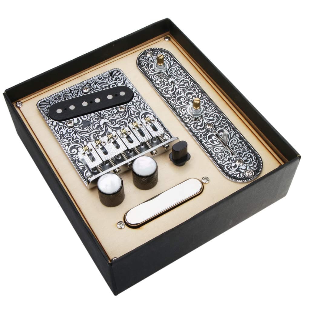 Alnicov 6 Strings Saddle Bridge Plate 3 Way Switch Control Plate Neck Pickup Set for Fender Telecaster Electric Guitars Replacement Parts Black