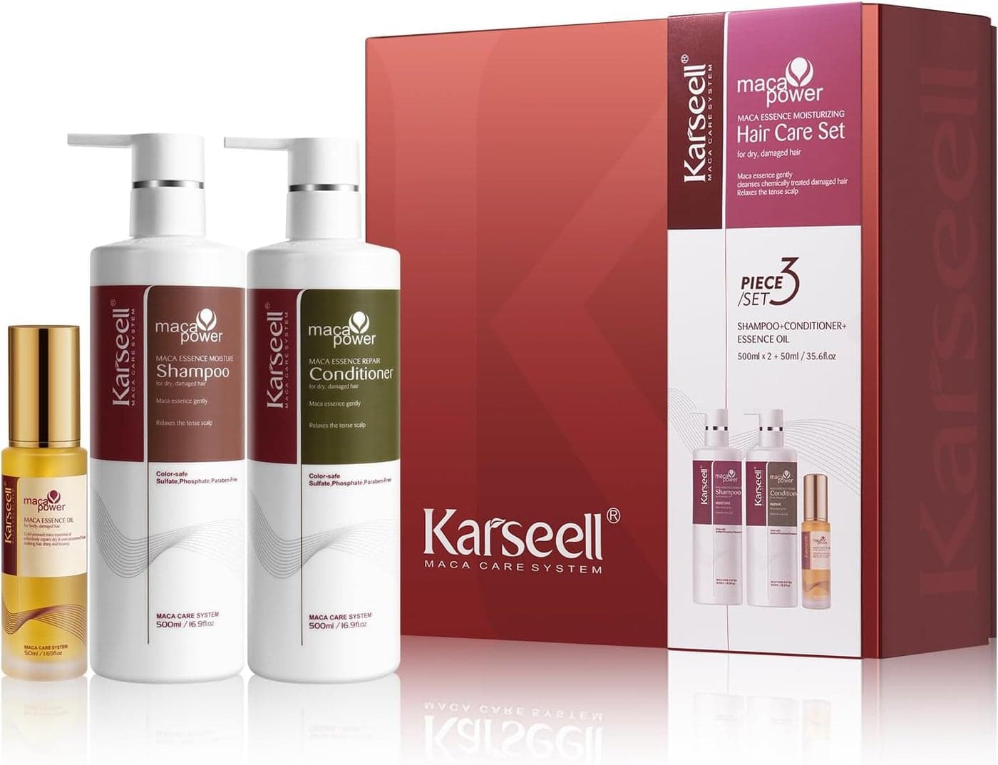 Karseell Collagen Hair Treatment Moisturizing Hair Care Set Hair Oil Shampoo and Conditioner Set for Dry Damaged Hair All Hair Types 2 x 500ml 50ml