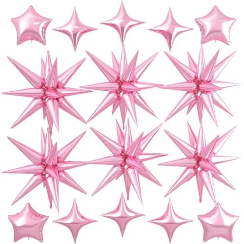 Pink Star Balloon16Pcs Light Pink Star Foil Balloons Set with 22Inch Explosion Spike Cone Balloons and 10Inch Quadrangle Helium Balloon for Birthday Wedding Baby Shower Party Decorations