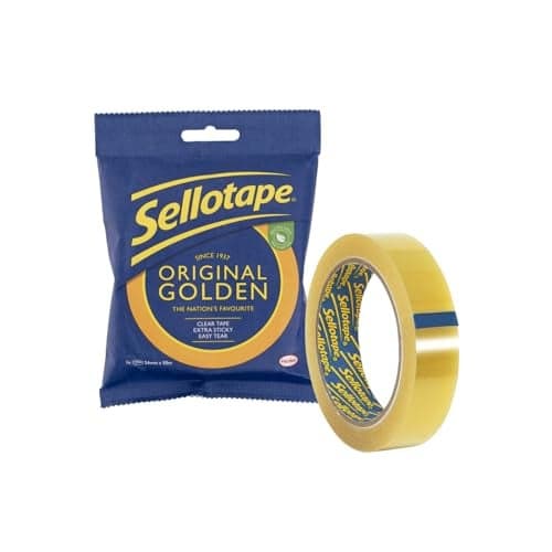 Sellotape Original Golden, Multi-Purpose Clear Tape for Household Objects, Clear Packing Tape for Sticking Envelopes or Cards, Easy to Use Packaging Tape, 24 mm x 50 m