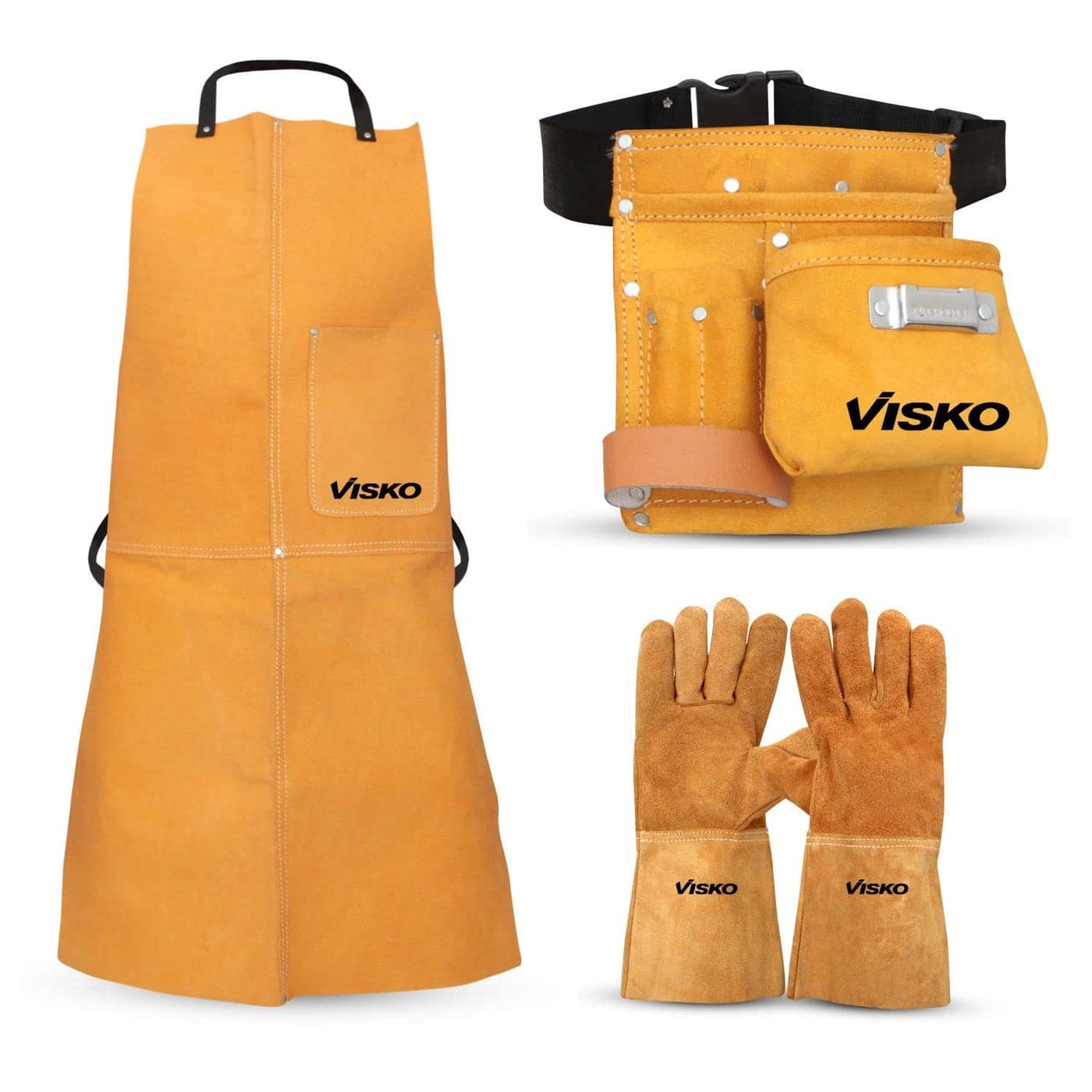 VISKO VLB 022 Tools Kit With Carpenters Apron Tool Belt With 5 Pockets Welding Hand Gloves