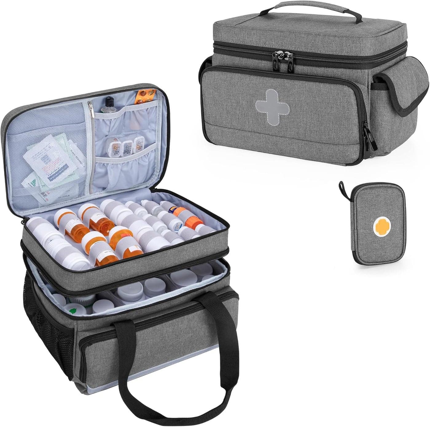 CURMIO Medicine Storage Bag Empty Lockable Pill Bottle Organizer with Portable Zippered Pouches for First Aid Kits Medication Travel Bag for Prescription Bottles Medical Supplies