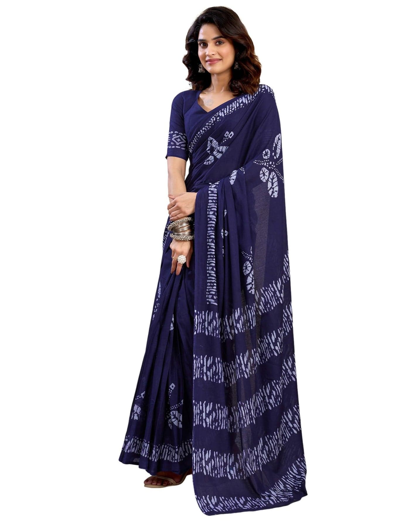 SIRIL Women's Pure Cotton Printed Ready to Wear Pocket Saree with Unstitched blouse Piece (39RS141_Navy Blue)
