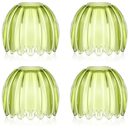 Teenyyou 4 Pcs Glass Tulip Lamp Shade Small Flower Sconce Shade E26 Base 1.65" Top x 4.45" Dia. x 4.33" H Mini Lampshade Replacement for Floor Table Chandelier Decor Vanity Pendant Light Cover (Green)