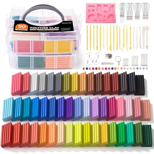 Shuttle Art Polymer Clay Kit 50 Colors Soft Oven Clay Kit 19 Carving Tools and 10 Kinds of Accessories NonStick NonToxic Ideal Gift for Kids