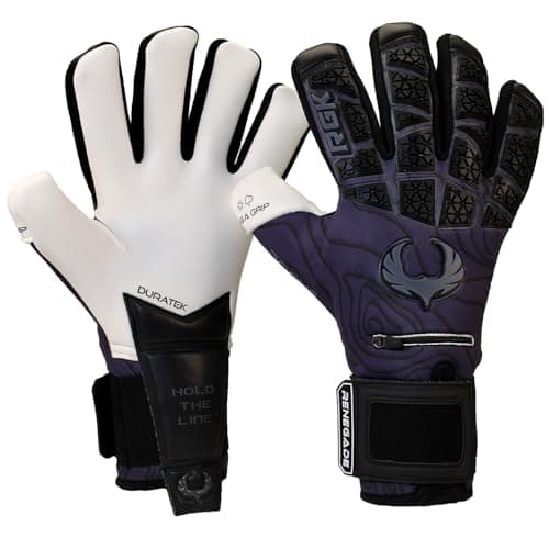 Renegade GK Limited Edition Rogue Archer Goalie Gloves with Fingersaves 4mm Giga Grip Black Soccer Goalkeeper Gloves Size 6 Youth Kids Neg Cut Level 4