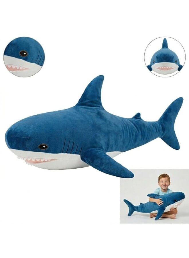 Ultra-Soft Shark Plush Toy 50cm - Soft Stuffed Animal Blue Shark Pillow for Kids, Huggable Cuddly Plush Cushion for Boys Girls, Ocean Sea Creature Gift
