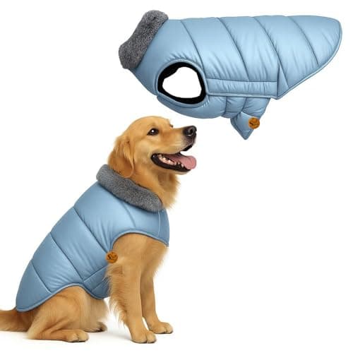 Sage Square Dog Winter Jacket Coat with Fur Collar, Light Weight, Ultra Warm Windproof, Waterproof Dog Jacket for Cold Weather, Thicker Fleece for Cold Weather (Light Blue) (Medium-18 inch)
