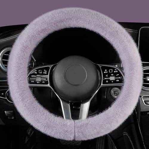 LACDL Fuzzy Winter Steering Wheel Covers for Women Warm Cute Fluffy Car Wheel Cover for Sedan SUV Super Soft Furry Girly Auto Plush Car Handle Cover for Cold Weather Purple 1415in Standard Size