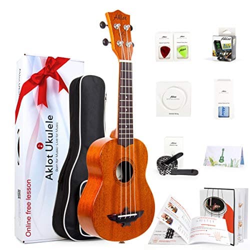 Ukulele AKLOT Soprano Ukelele Solid Mahogany 21 inch for Professional Beginners Adults Kit with Free Online Lesson and Uke Accessories