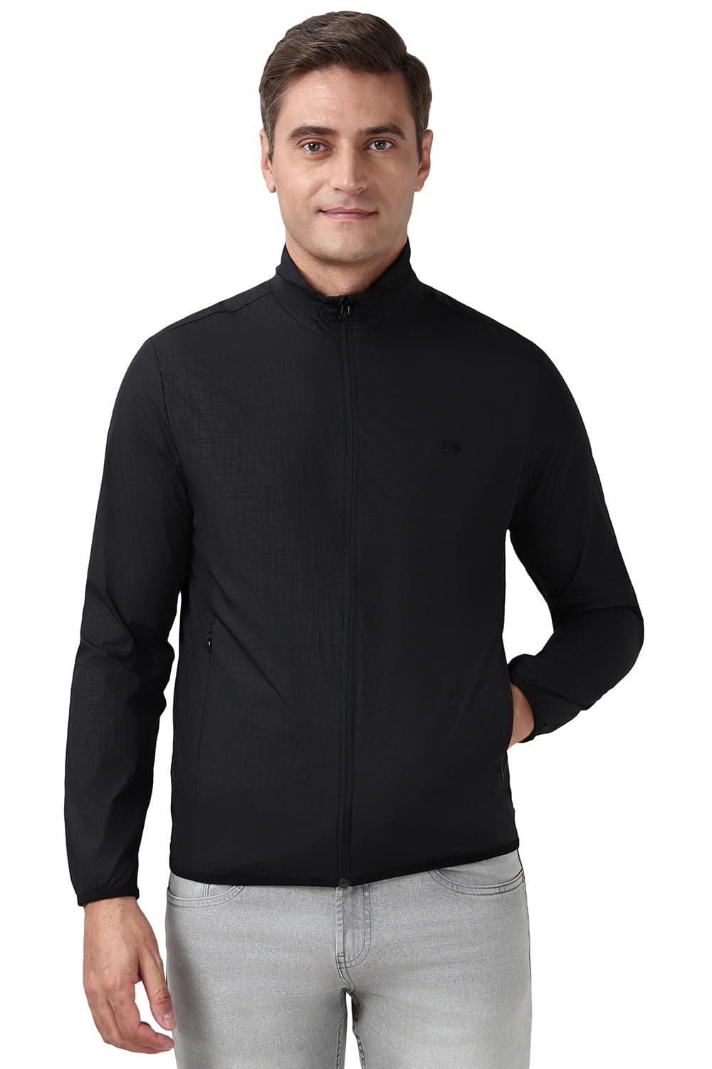 Peter England Men Black Textured Casual Jacket