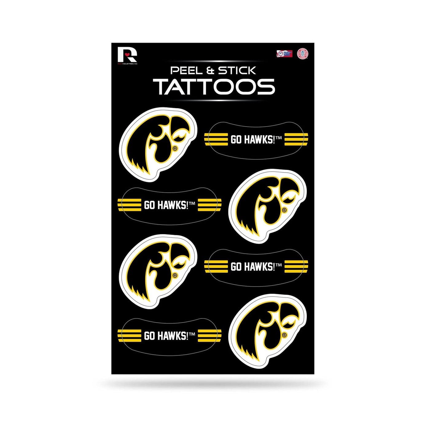 Rico Industries NCAA Iowa Hawkeyes Peel Stick Temporary Tattoos Eye Black Game Day Approved
