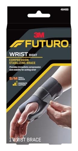 FUTURO Compression Stabilizing Wrist Brace, Right Hand, Small/Medium Size, Provides Support to Injured Wrists, Easy-to-Use Design, Three Straps Provide a Customizable Fit (48400ENR)