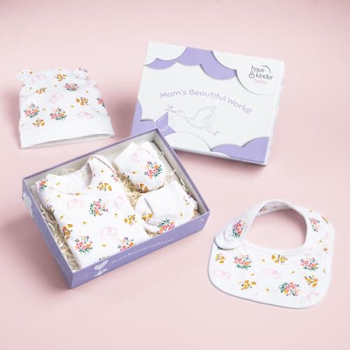 haus & kinder Baby Clothing Set All New Born Combo - Pack Of 5 | Essential Newborn Apparel | Baby Clothing Gift Set | Newborn Shower Gift | Newborn Gift Collection | Woodland Animal, White