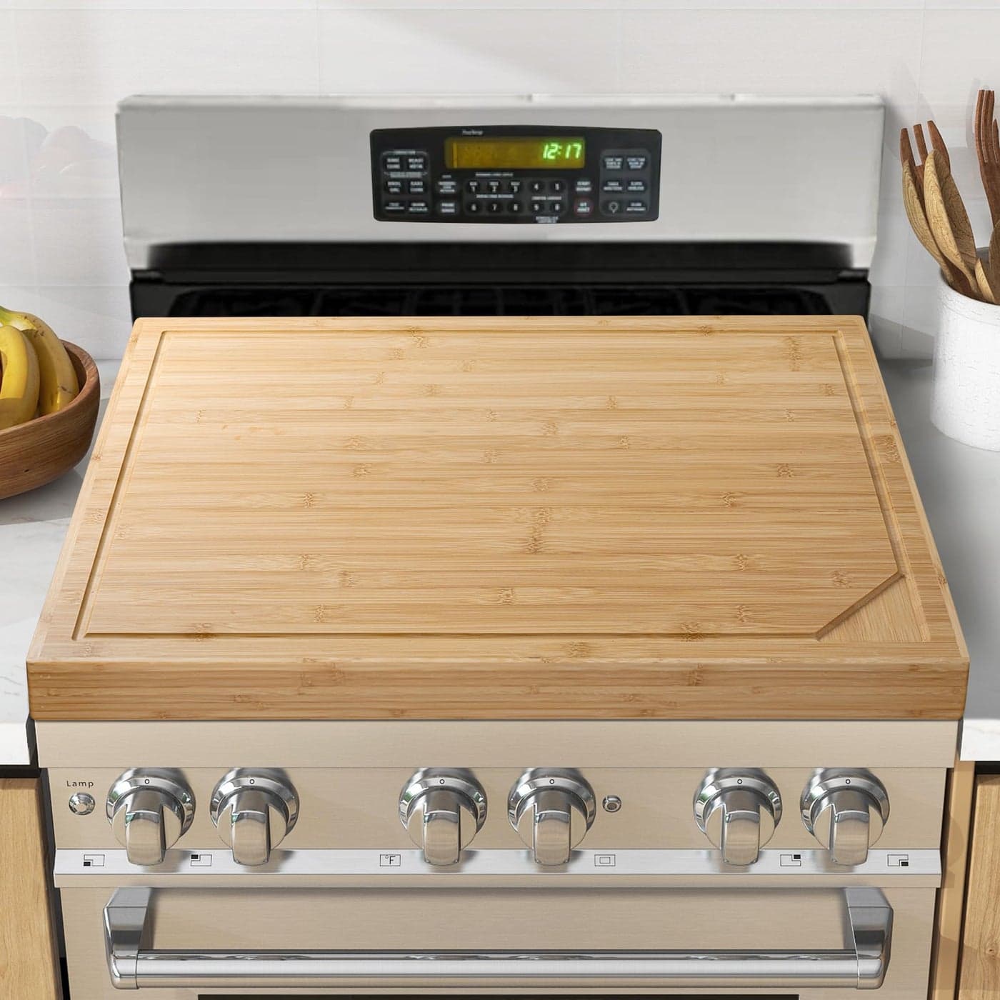 Fun Memories Noodle Board Stove Cover Bamboo Wood Top Covers for Electric and Gas Sink RV 30 inL x 22 inW x 25 inTh Raised Cutting with Legs Juice Grooves