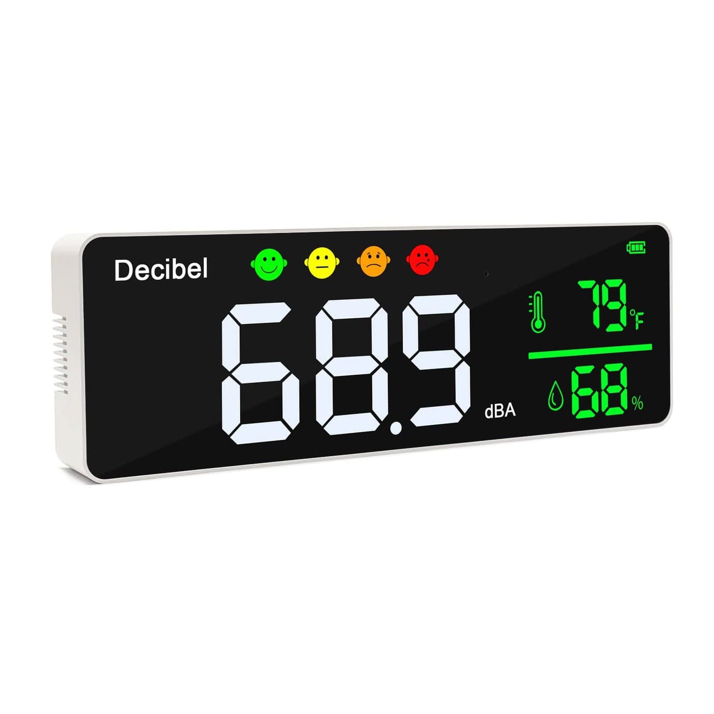 Decibel Meter Wall Hanging Sound Level Meter 11 inch Large LED Display Noise Temperature Humidity Meter with Alarm Icons Indicator Wide Applications for Classroom Studio Home Factory