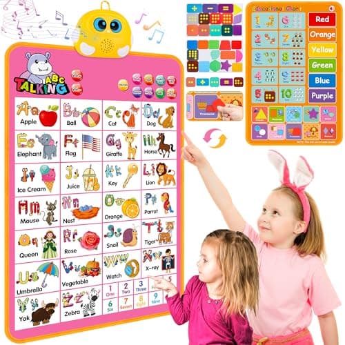 Interactive Alphabet Wall Chart Talking ABC 123s Music Poster Kids Learning Toys for Toddlers 13 Electronic Educational Toddler Toy Educational Gift for Age 1 2 3 4 5 Year Old Girls Boys Pink