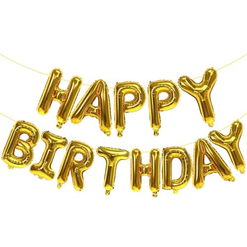 KALOR Gold Happy Birthday Balloons Banner 16 Inch Mylar Foil Letters Balloon Sign for Birthday Party Decorations Photo Booth Backdrop