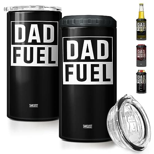 SANDJEST 4-in-1 Tumbler Gifts for Dad from Daughter Son - 12oz Dad Fuel Can Cooler Tumblers Travel Mug Cup - Stainless Steel Insulated Cans Coozie Christmas, Birthday, Father's Day Gift for Daddy