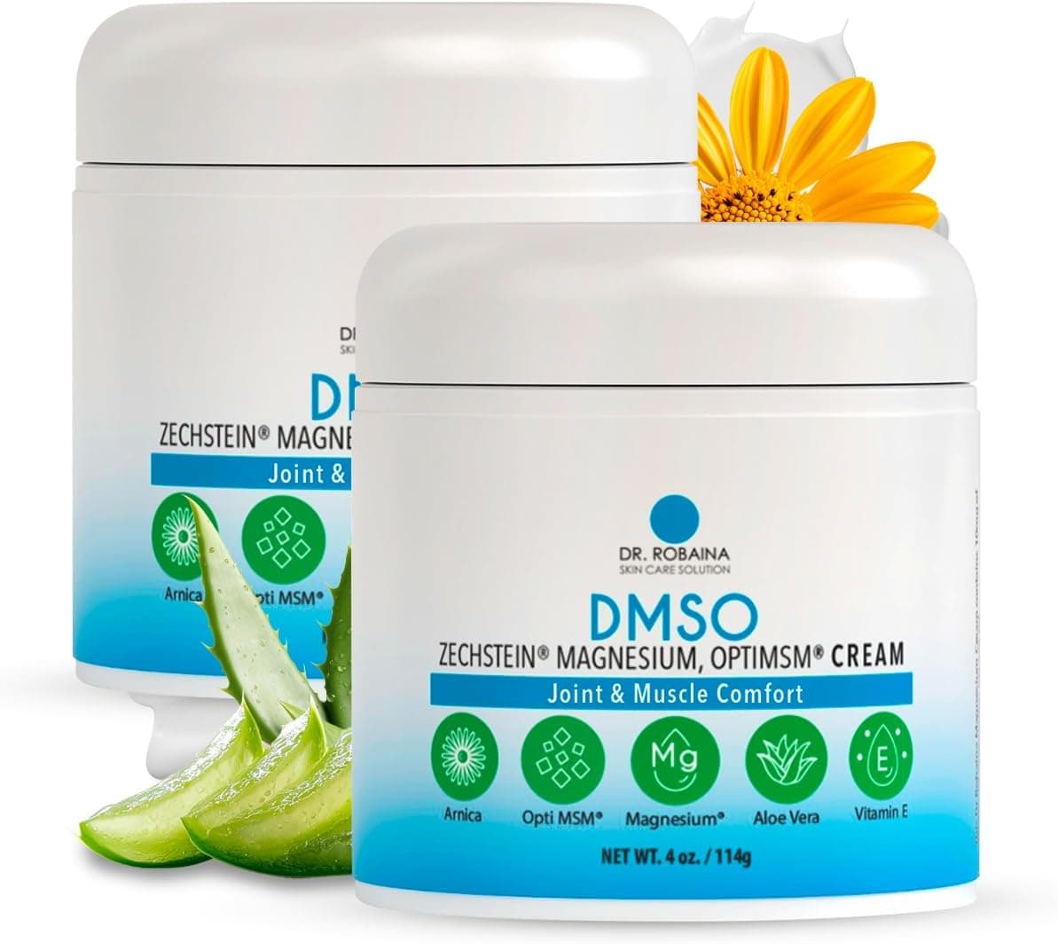 Dr Robaina DMSO Cream 999 Pure Pharmaceutical Grade Skin Relief Formula with Zechstein Magnesium Arnica Aloe Vera Vitamin E Muscle Joint Comfort 4 oz Made in USA