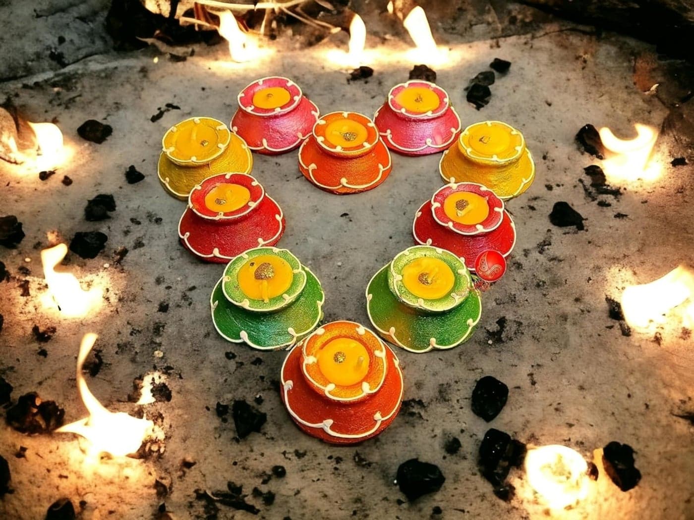 Saudeep India Decorative Matki Diyas Colourful Diya Set Diya for Diwali Pack of 10