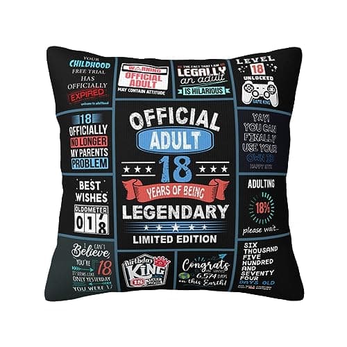 ZUMBULKJ 18th Birthday Gifts for Boys 18 Year Old Boy Birthday Gifts 18th Birthday Decorative Throw Pillow Cover 18 X 18