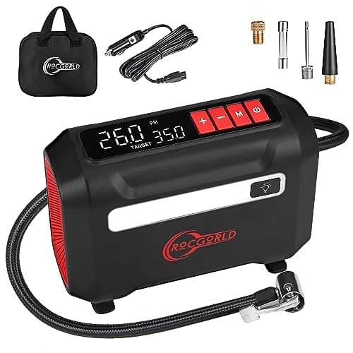 ROCGORLD R8 Tire Inflator Portable Air Compressor, DC 12V Air Compressor for Car with Large Dual Digital Screen, 3X Faster Inflation Air Pump for Car Tires, Bike, Ball, Motor - Car Accessories