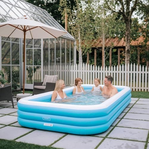 TrustBasket 10ft Inflatable Swimming Pool for Adults & Kids| Fits 6 People | Includes Two Way Electric Pump | Durable 7P Free PVC | 3 mins Quick Setup | | Family Pool | Bath Tub | Pool for Kids