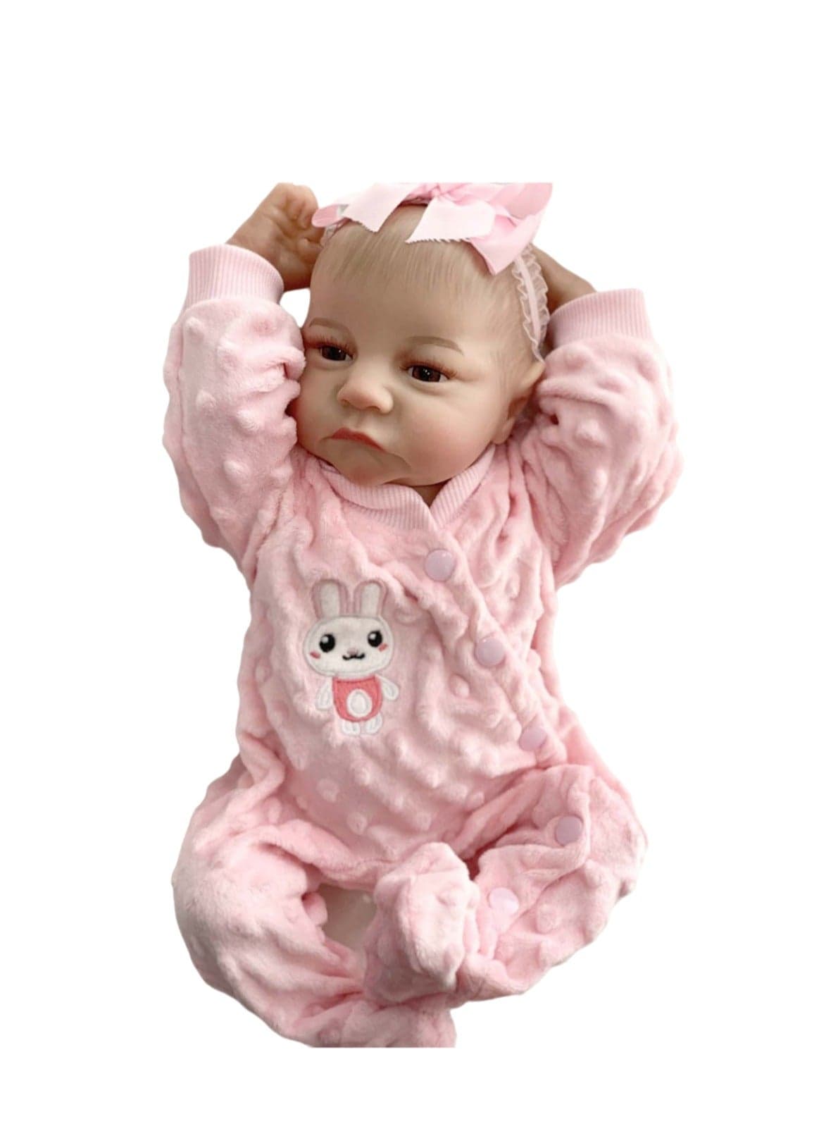 18 Inch Handmade Reborn Lifelike Newborn Baby Doll Closed Eyes Realistic Vinyl Soft Silicone Doll Boy Pink Romper