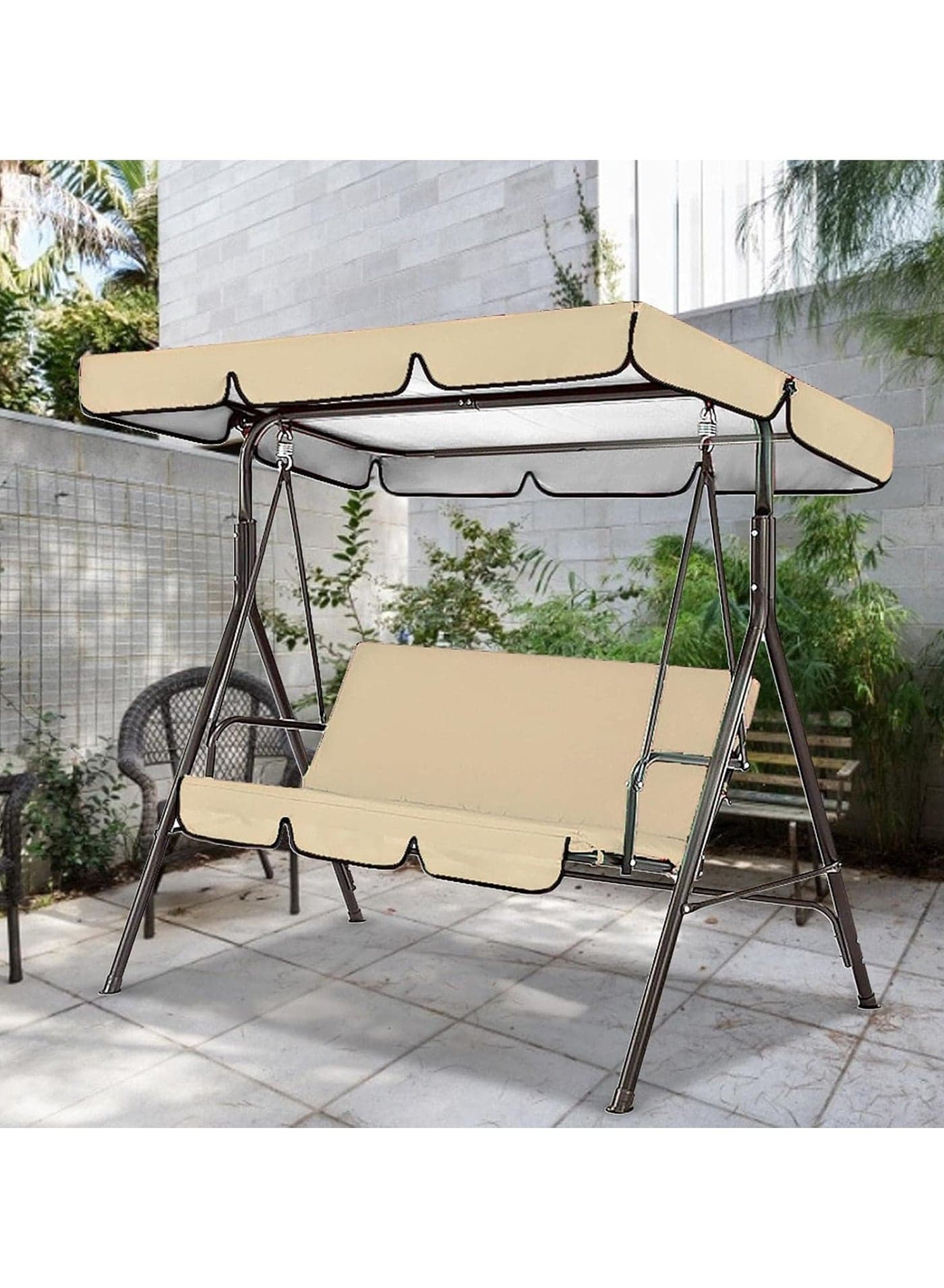 3 Seat Swing Chair, 3 Seater Garden Swing Seat Chair, Outdoor Swinging Chair 3 Seat Bench with Adjustable Canopy Removable Cushion for Patio Poolside Porch