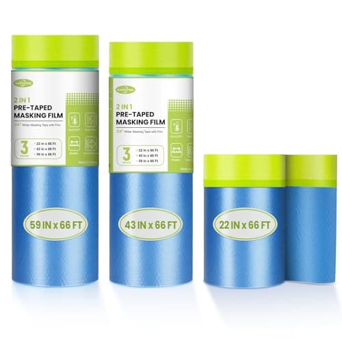 SARDVISA PreTaped Masking Film for Painting 5943 22 in 66 FT 3Rolls Painters Plastic Sheeting with Widened Paint Tape and Drape for Covering Walls Windows Cars Furniture Protection