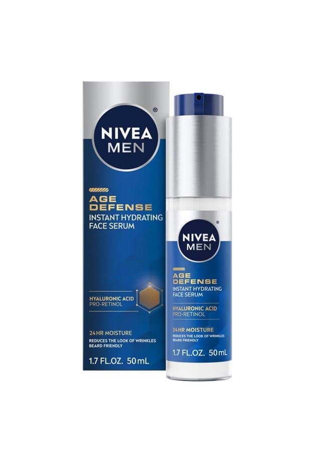 Age Defense Instant Hydrating Face Serum for Dry Skin, With Pro-Retinol and Hyaluronic Acid, Facial Serum Helps Reduce Look of Fine Lines and Wrinkles, 1.7 Fl Oz Bottle