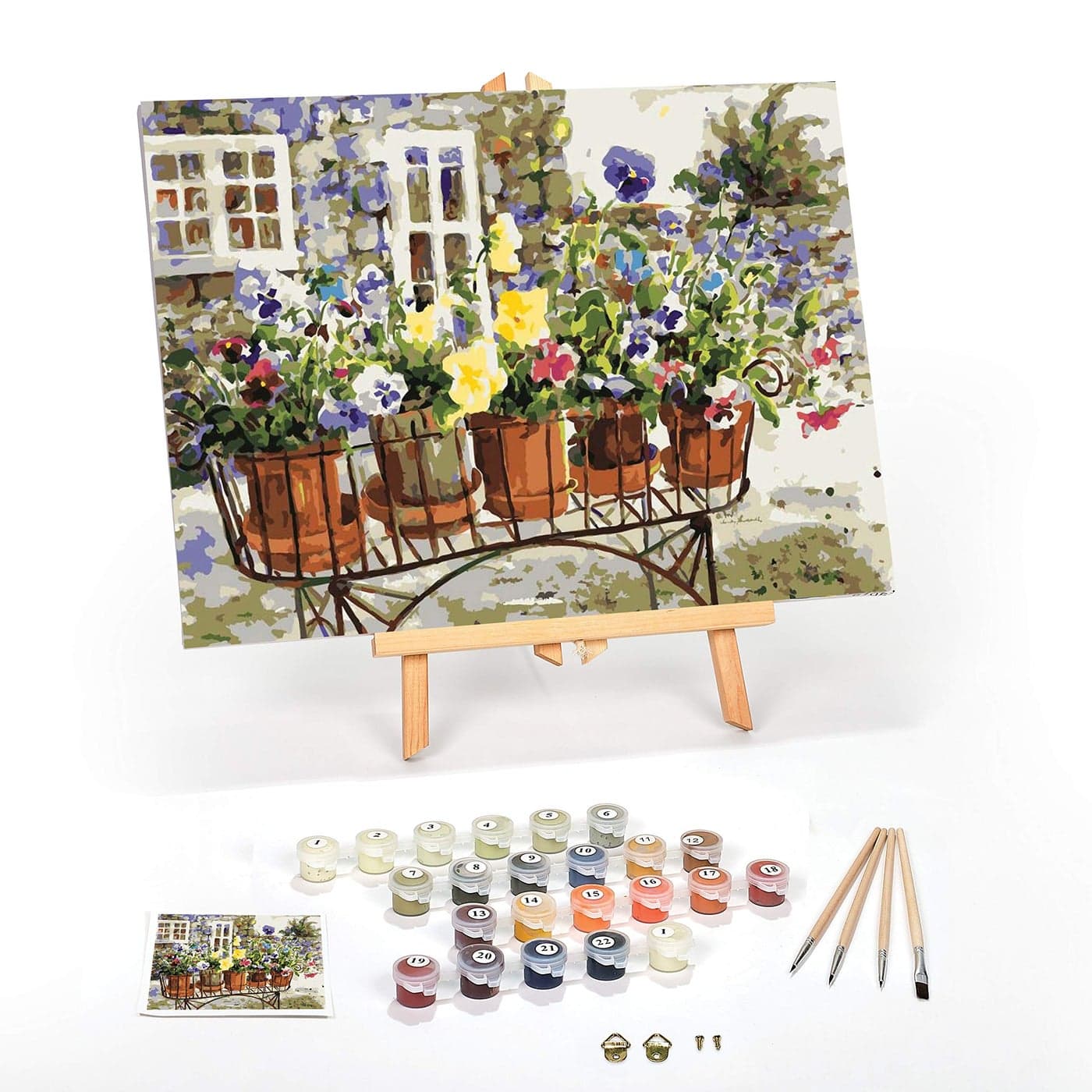 Ledgebay DIY Paint by Numbers Kit for Adults Framed Canvas Beginner to Advanced Paint by Numbers Kit Kits Include Acrylic Paint Set Brushes Tabletop Easel Ritas Pansies 16 x 20 Framed