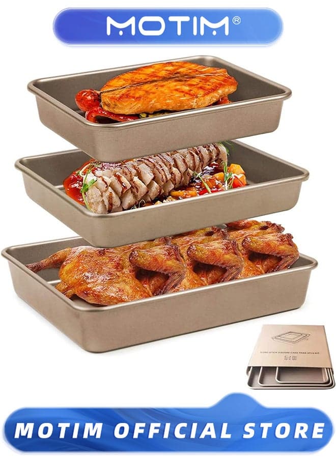3 Pack Deep Baking Pans Set Nonstick Rectangular Cookie Sheets 9 11 13 Inch Baking Sheets for Baking Bread Toaster Bakeware