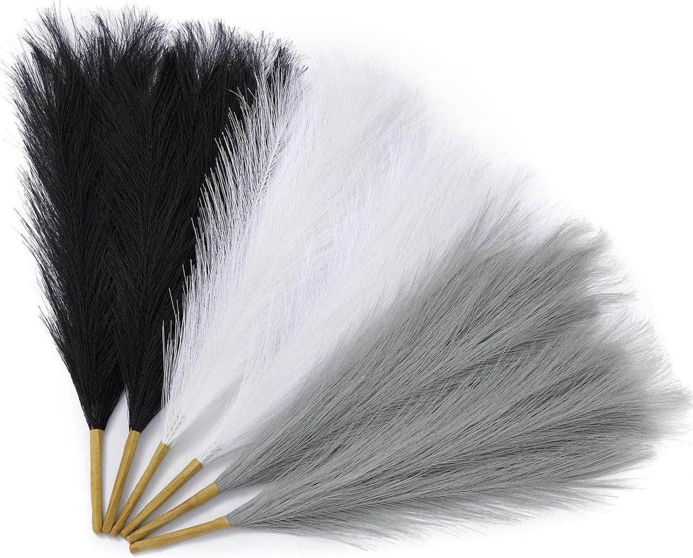 CURATED CART Faux Pampas Grass Set of 3 Small Artificial Flowers for Home, Office, Bedroom, Living Room & Table Décor - 1 Each Grey, White, Black, 41 cm, (Without Vase)