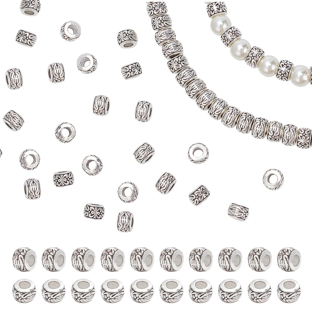 PH PandaHall 100pcs Large Hole Spacer Beads 8mm Loose Beads Tibetan Alloy Antique Silver European Rondelle Spacers Beaded Garden Decor for Bracelet Necklace DIY Jewelry Making Hole 35mm