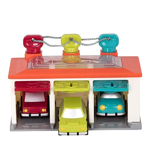 Battat Car Color Sorting Playset Cause and Effect Toy Push Go Cars Color Coded Matching 2 Years 3 Car Garage Red