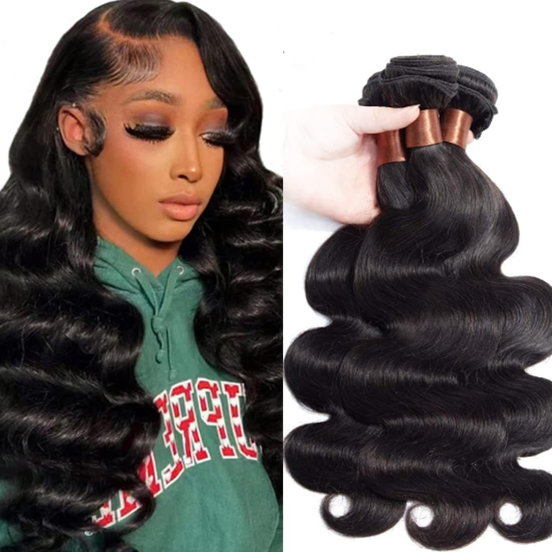 BLACKMOON Hair Indian Virgin Hair Body Wave Remy Human Hair 3 Bundles Weaves 100 Unprocessed Hair Extensions Natural Black Color 20 22 24Inch