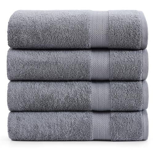 LANE LINEN 100% Cotton 4 Pack Bath Towels Set (28"x54") - Ring Spun, Large Cotton Towels for Bathroom - Quick Dry, Soft & Absorbent Bath Towel Set - Remains Soft After Multiple Washes - Cool Grey