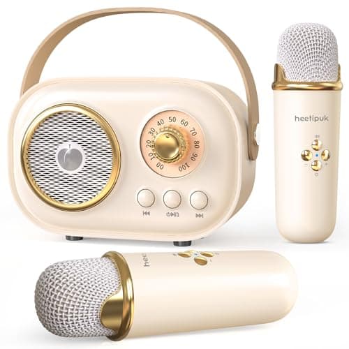 Mini Karaoke MachineWhite Elephant GiftsStocking Stuffers for TeenChristmas Gifts for 312 Years Old Portable Bluetooth Speaker with Wireless Microphone for Kids Boys GirlsBeige