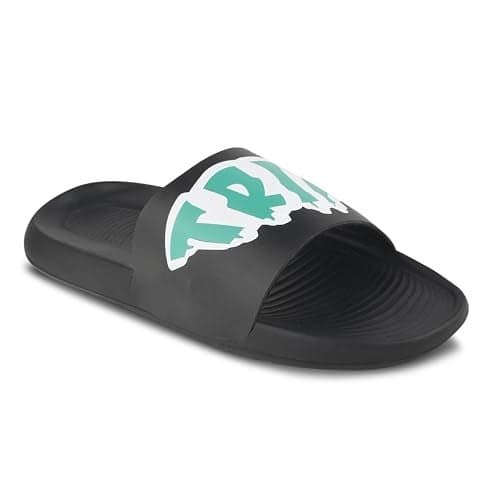 PERY-PAO Mens Sliders Black Stylish Printed Flip Flop & Slippers, 9 UK