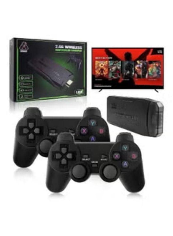 Integrated retro 4K game console with dual 2.4G wireless controllers, plug-and-play video game stick, built-in 20000 games, 9 classic emulators, high-definition HDMI output for TV