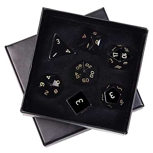 mookaitedecor 7 PCS Obsidian Crystal Polyhedral DND Dice Set Polished Tumbled Stones Dices for RPG MTG Table Games Home Decoration