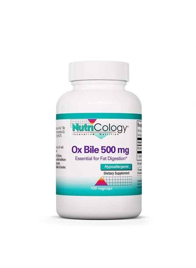Ox Bile 500 mg - Fat Digestion, Liver, Metabolic, GI Support - 100 Vegicaps