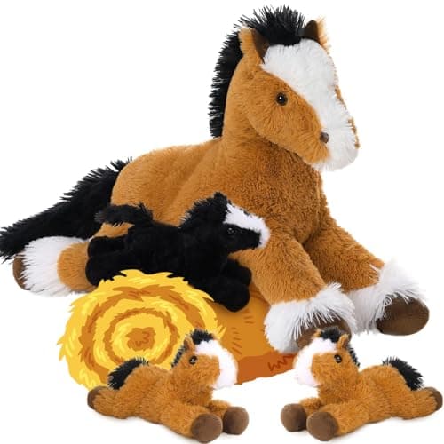 MaoGoLan 4 Pcs Horse Plush Stuffed AnimalLarge Stuffed Mommy Horse with Babies Pony Toys Plushies Pony Stuffed Animal Bulk for Kids Christmas Birthday Gift 21 inches