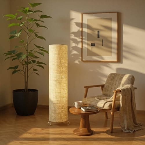 THE LIGHT SHADOW Cotton Fabric Floor Lamp for Bedroom's Desk Lamp for LivingRoom, Bed Room, Office | Night Stand Dimmable Room Floor Lamp for Reading Corner Lamp (Jute)
