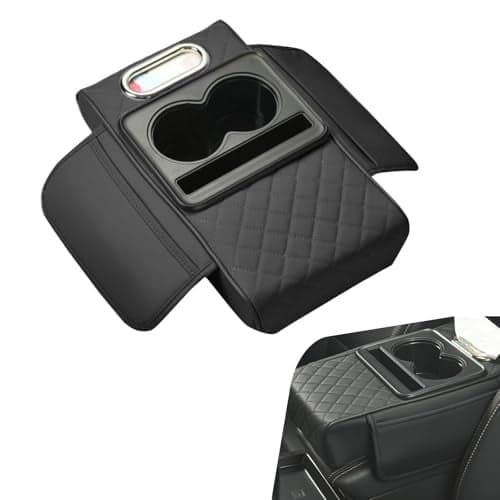 Hugwits Car Armrest Cushion, Multifunctional Car Center Console Cover, 5-in-1 Automotive Center Console Cover with Storage Box, Cup Holder, Tissue Box and Phone Slot, Universal for Most Cars