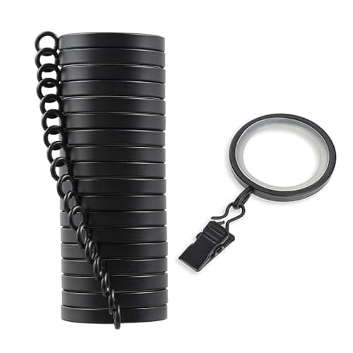 MODE Cambria Designer Series Premium Easy Glide 18 Count Small Curtain Rings Metal with Nylon Inserts and Clips 1 inch Diameter use for rods 58 or Smaller Satin Black Finish