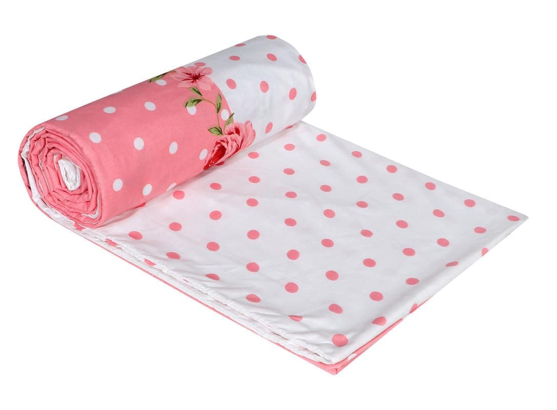la' amour Super Premium Quilt Cover Double Bed with Zipper Blanket Cover/rajai Cover/Comforter Cover/Duvet Cover King Size Soft Cotton Breathable Skin Friendly Stuff 90x100 Inches, Pink & White